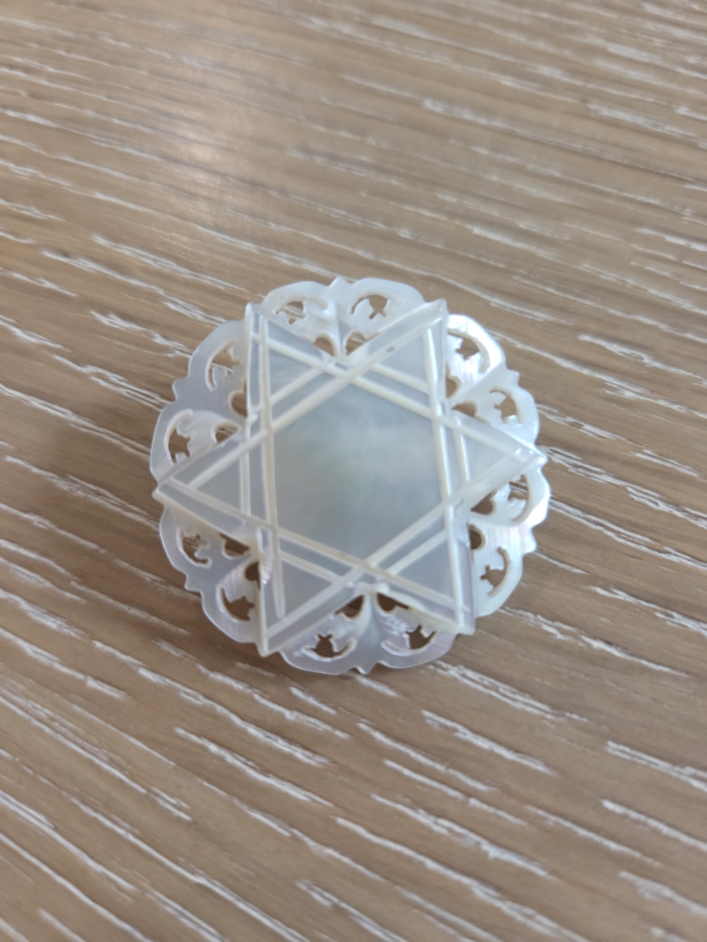 Vintage Mother of Pearl Starburst Brooch - White, Decorative Star Of David